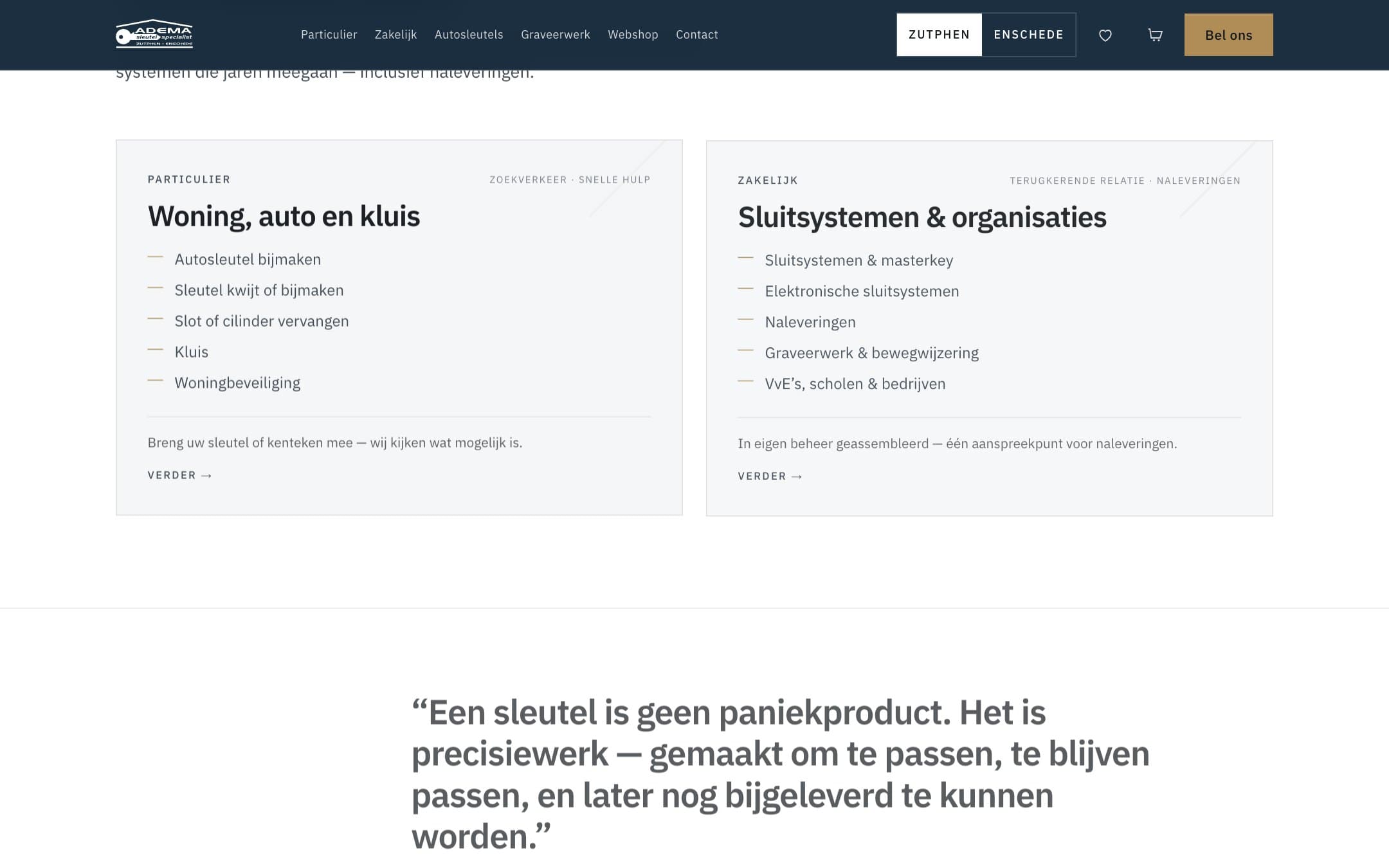 Detail op de nieuwe site van Adema Sleutelspecialist