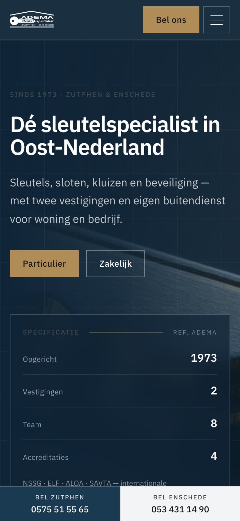 Mobiele homepage van Adema Sleutelspecialist