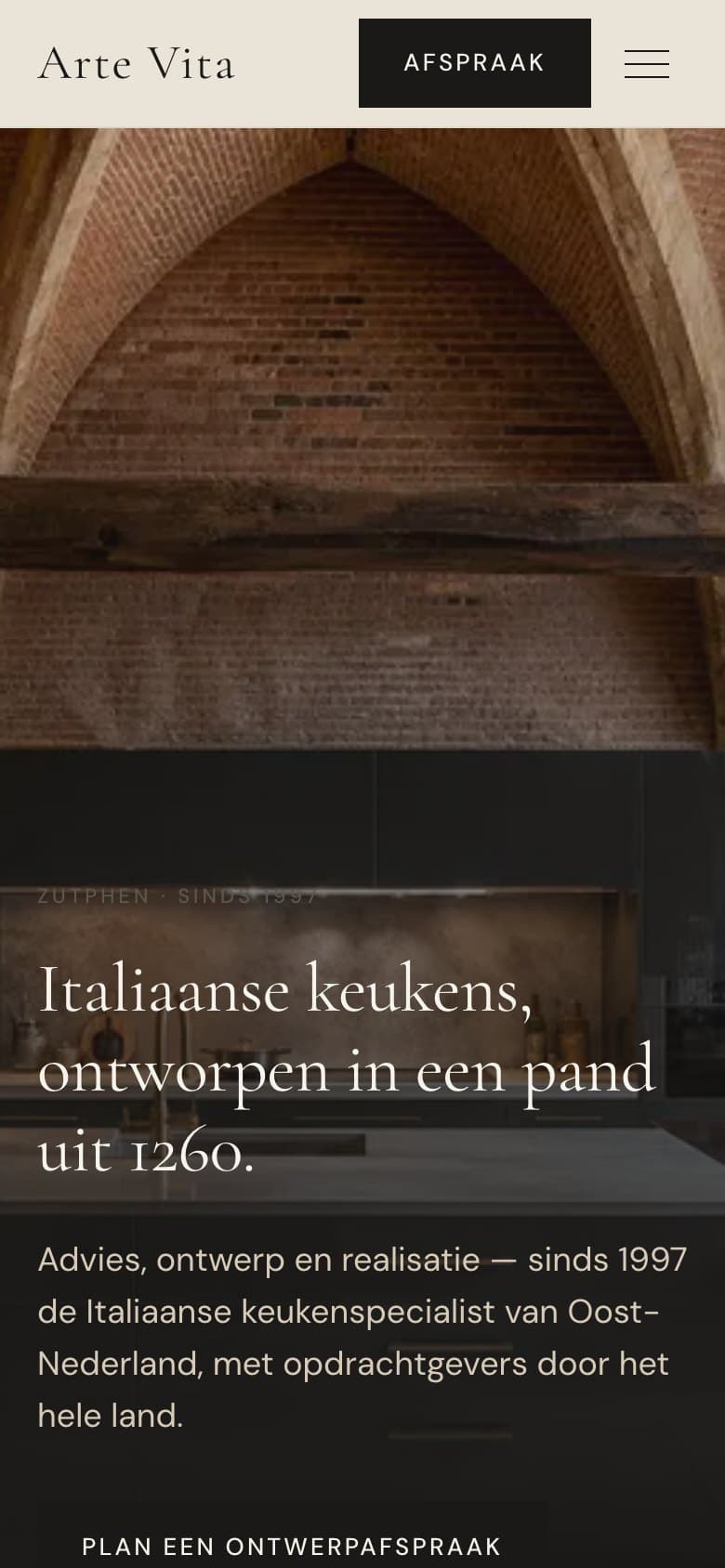 Mobiele homepage van Arte Vita