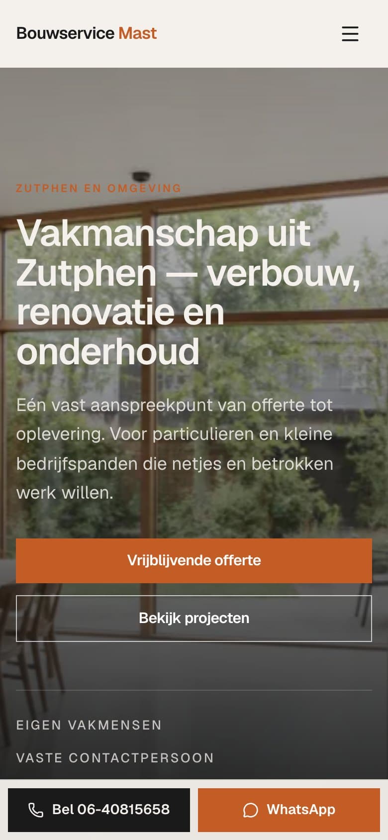 Mobiele homepage van Bouwservice Mast