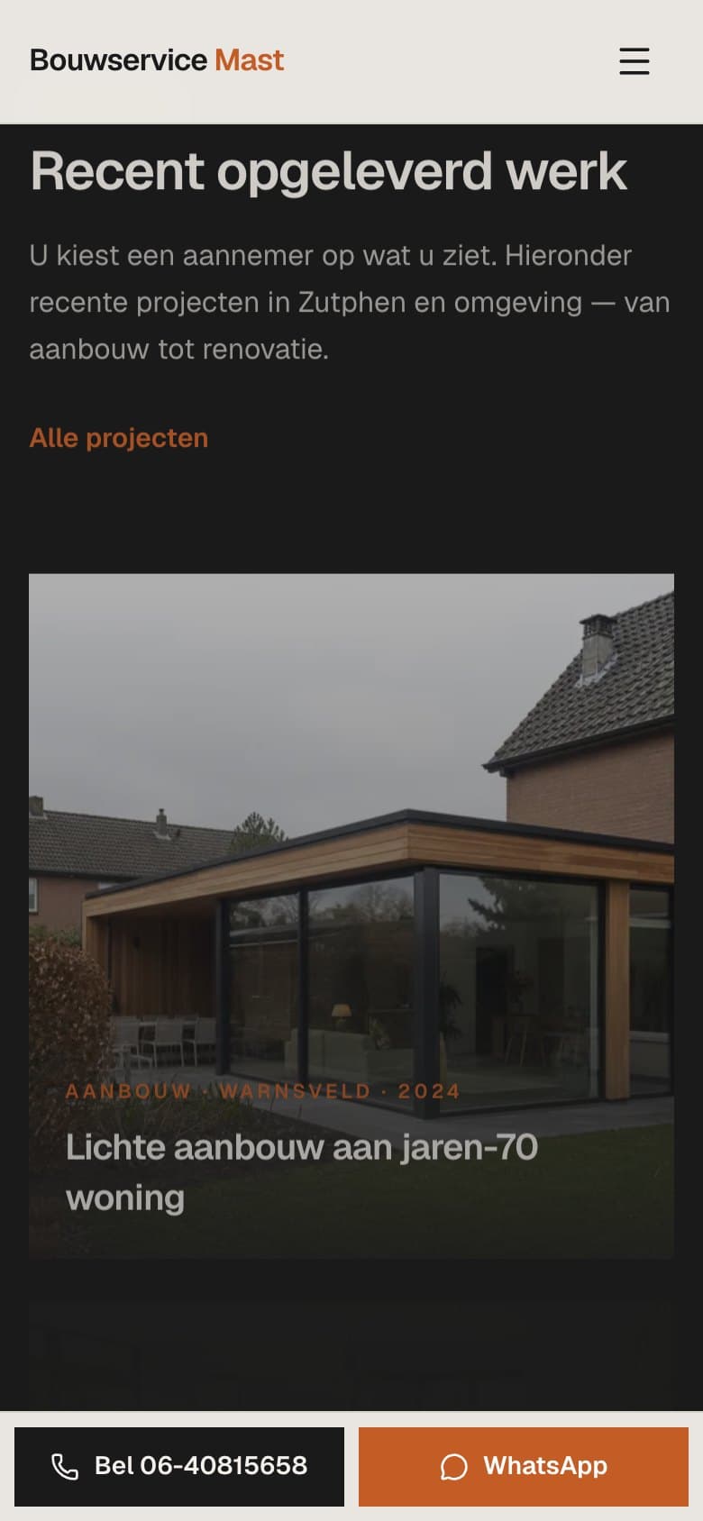 Mobiele pagina van Bouwservice Mast