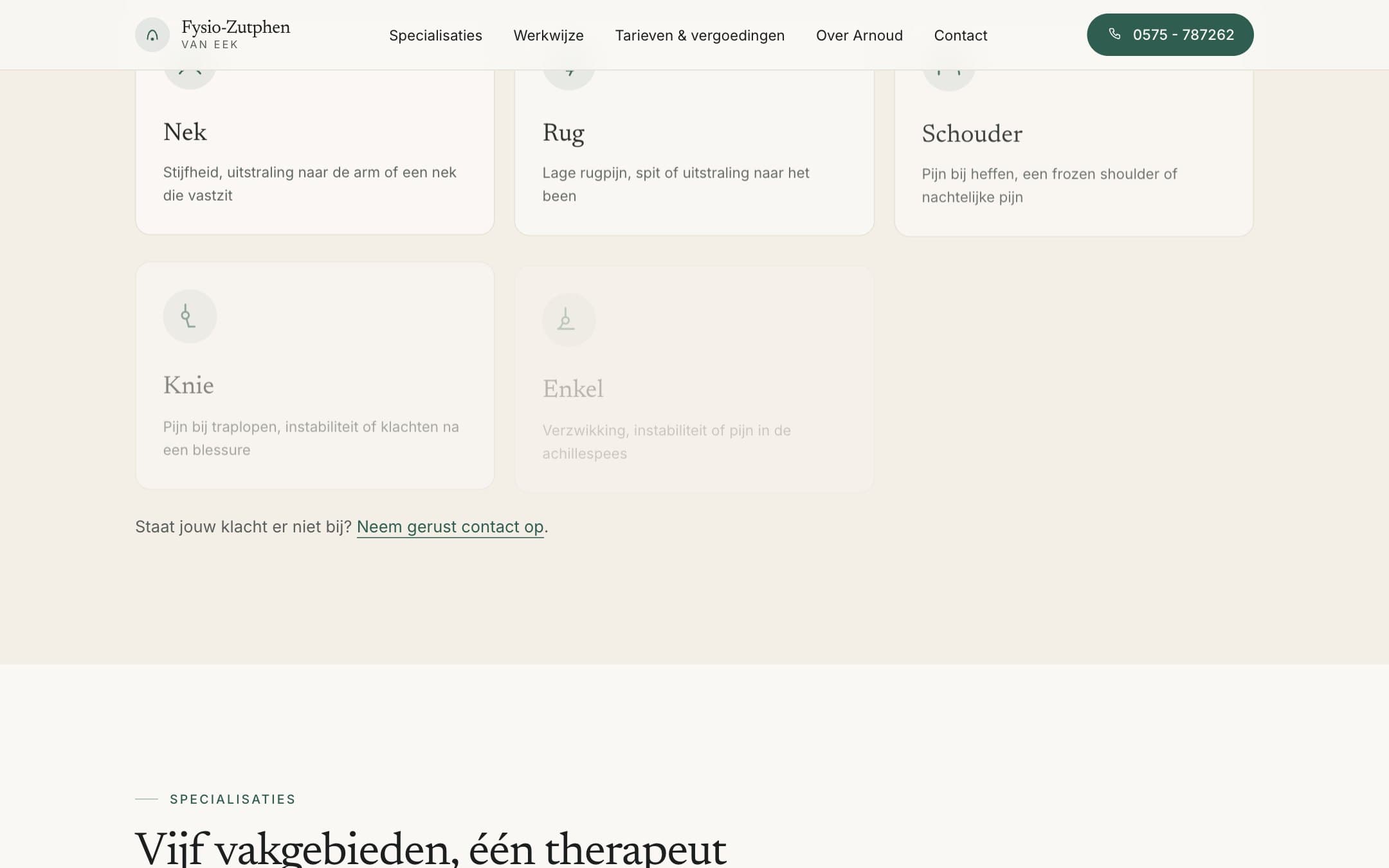 Detail op de nieuwe site van Fysio-Zutphen van Eek