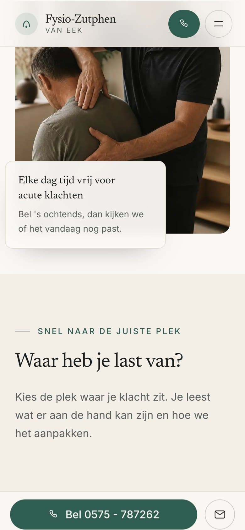 Mobiele pagina van Fysio-Zutphen van Eek
