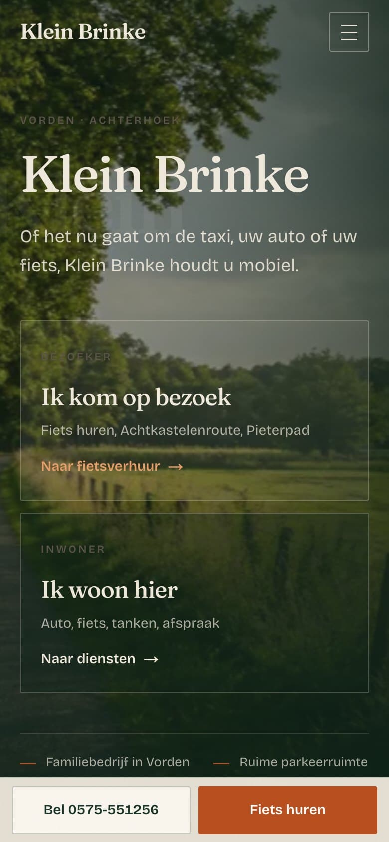 Mobiele homepage van Klein Brinke