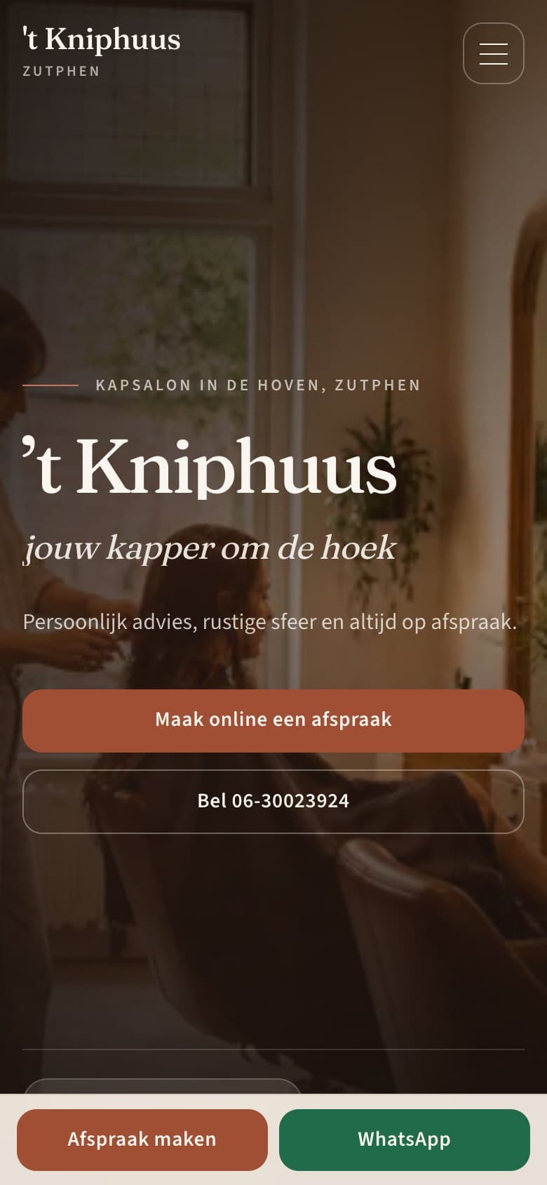 Mobiele homepage van 't Kniphuus