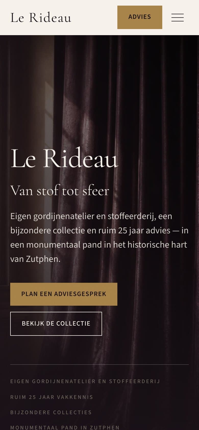 Mobiele homepage van Le Rideau