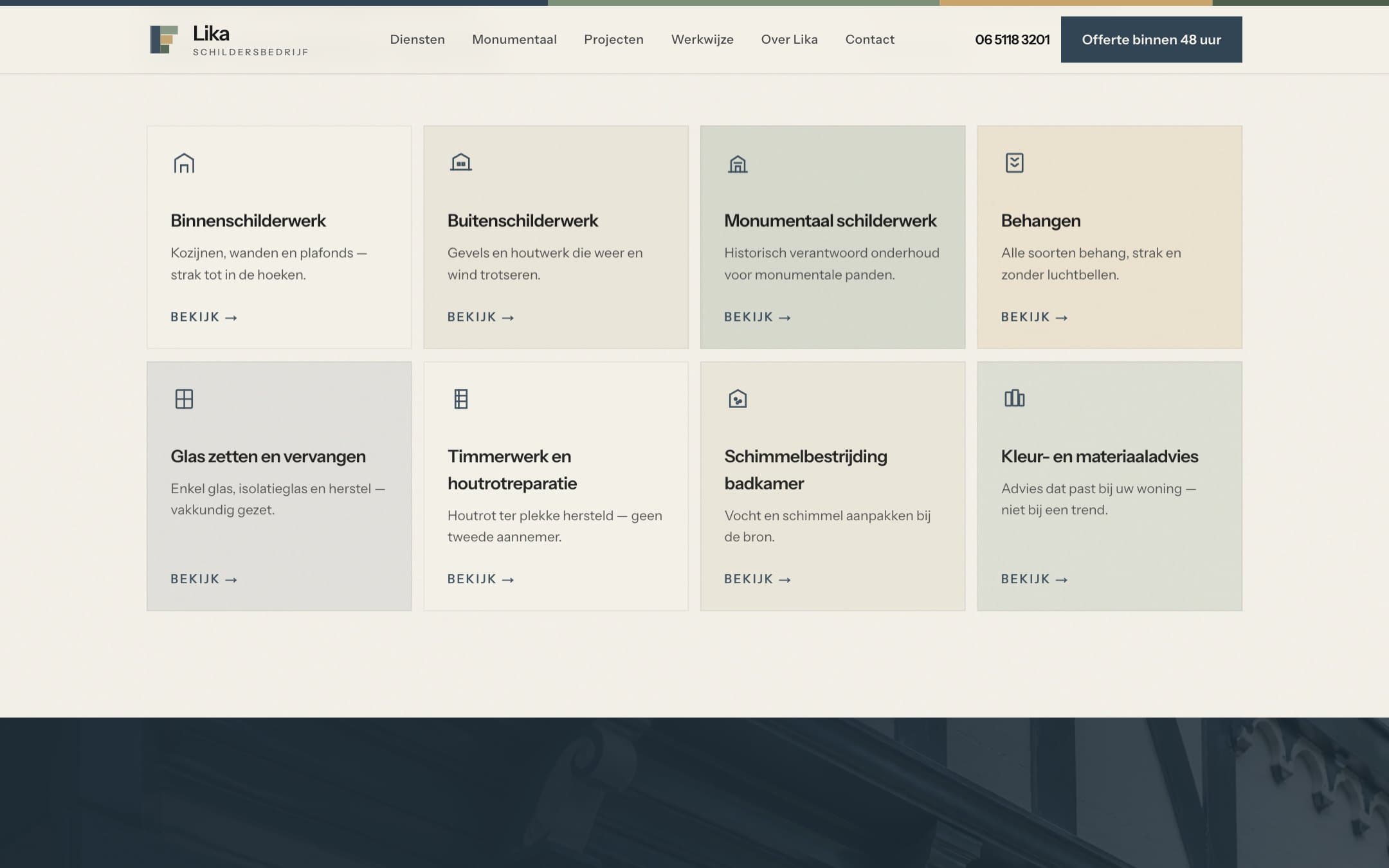 Detail op de nieuwe site van Lika Schildersbedrijf