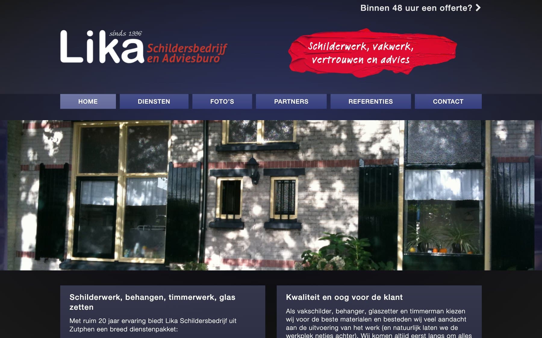 Oude website van Lika Schildersbedrijf