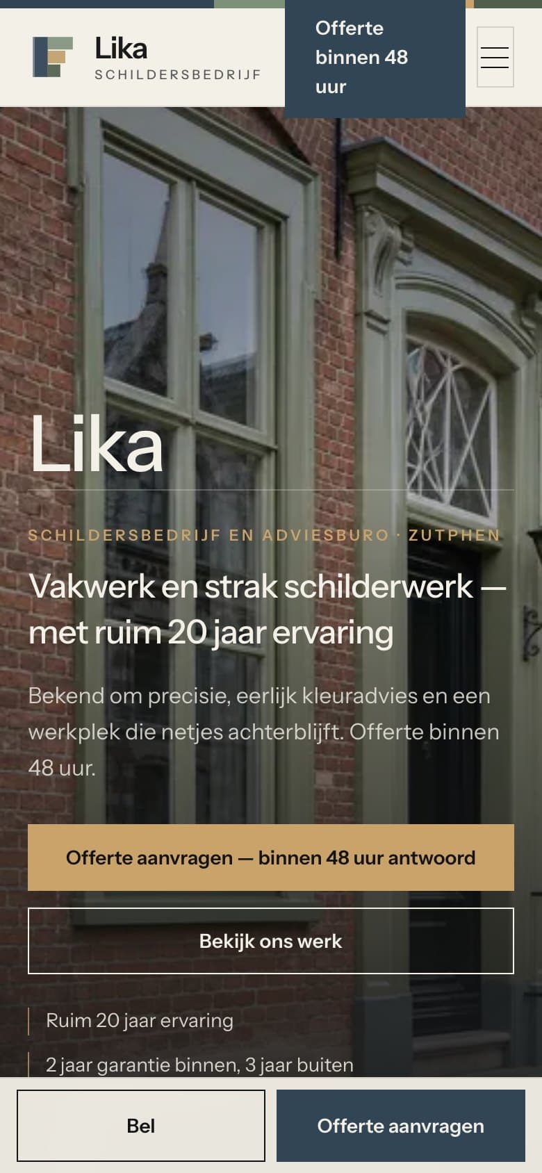 Mobiele homepage van Lika Schildersbedrijf