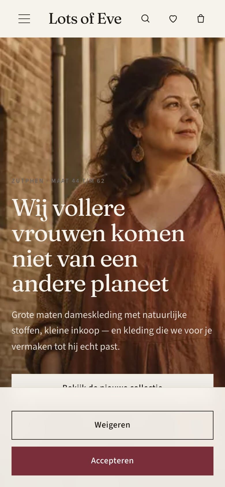 Mobiele homepage van Lots of Eve