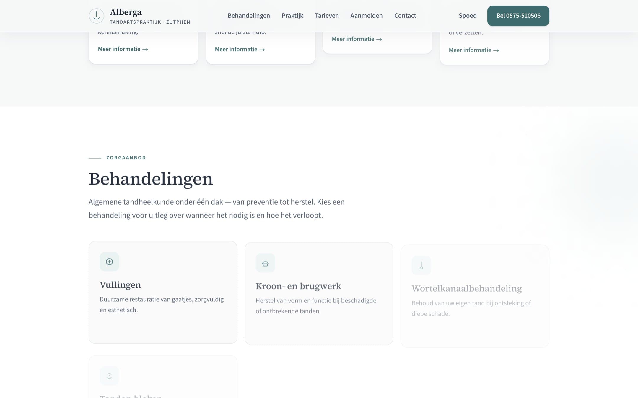 Detail op de nieuwe site van Tandartspraktijk Alberga