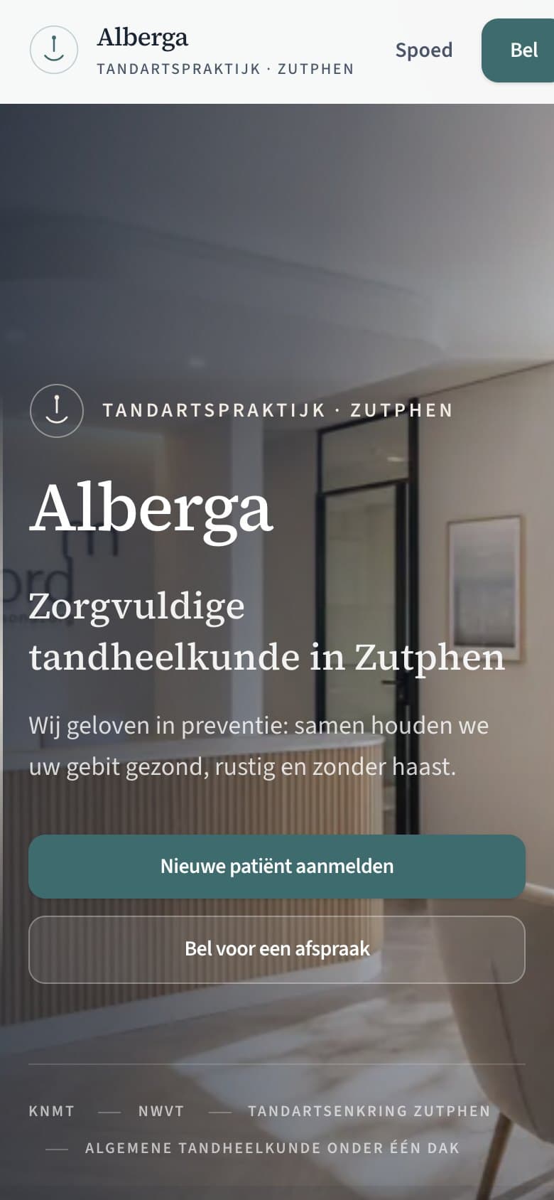 Mobiele homepage van Tandartspraktijk Alberga