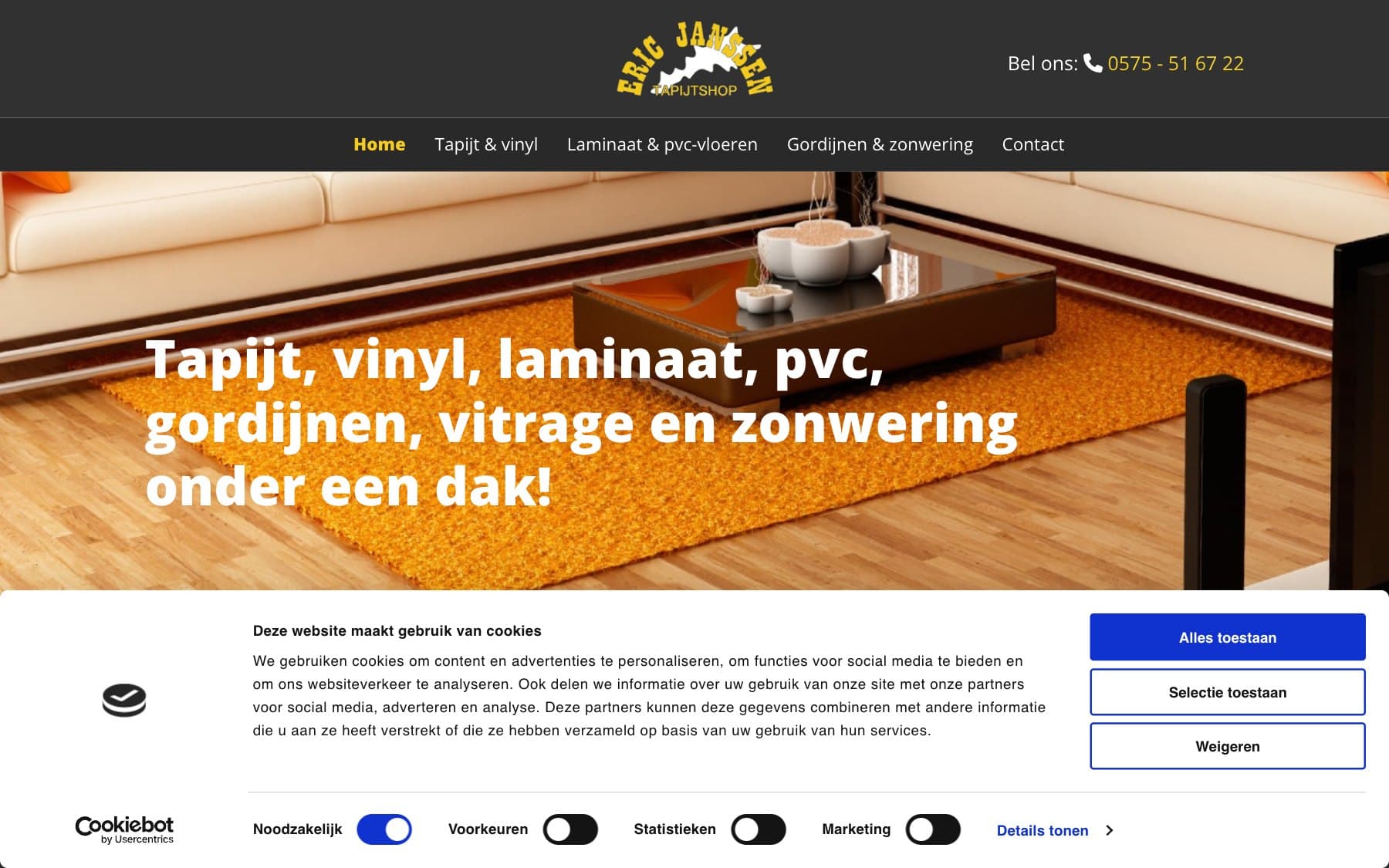 Oude website van Tapijtshop Eric Janssen