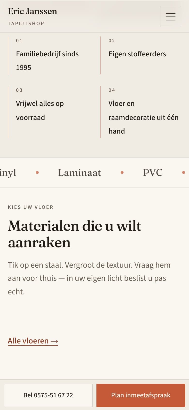 Mobiele pagina van Tapijtshop Eric Janssen